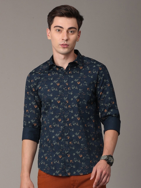 

Huggun Men Blue Premium Slim Fit Floral Printed Casual Shirt