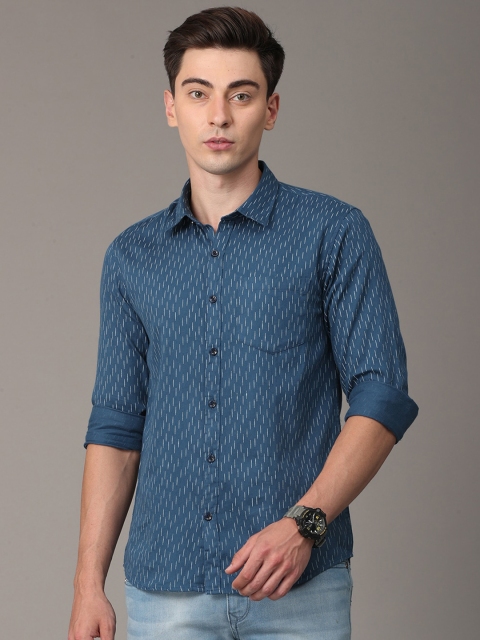 

Huggun Men Blue Premium Slim Fit Printed Casual Shirt