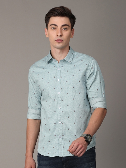

Huggun Men Blue Premium Slim Fit Printed Casual Shirt