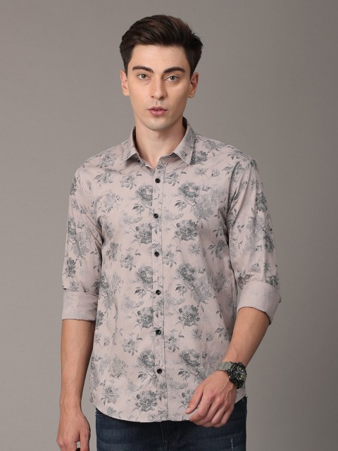 

Huggun Men Beige Premium Slim Fit Floral Printed Casual Shirt