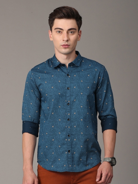 

Huggun Men Navy Blue Premium Slim Fit Printed Casual Shirt