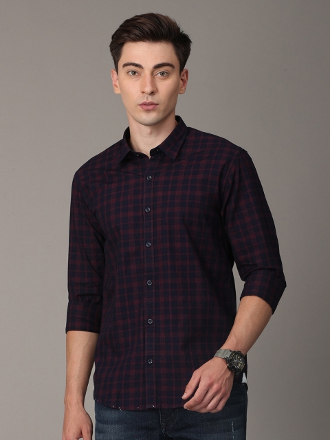 

Huggun Men Maroon Premium Slim Fit Tartan Checks Checked Pure Cotton Casual Shirt