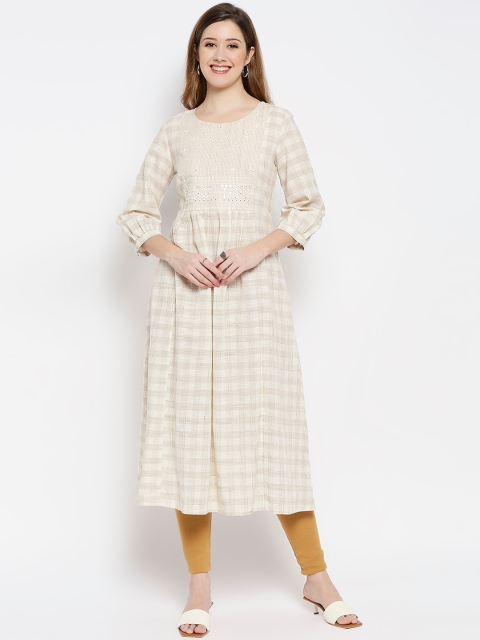 

Ethnicity Women Beige Checked Anarkali Kurta