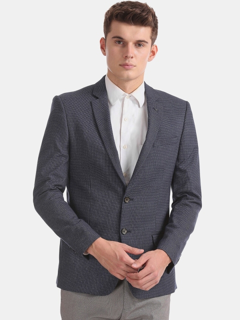 

Arrow New York Men Navy Blue Self Design Slim Ft Single Breasted Blazers