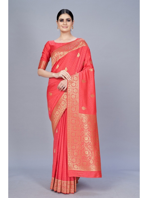 

MONJOLIKA FASHION Red & Gold-Toned Woven Design Zari Silk Blend Banarasi Saree