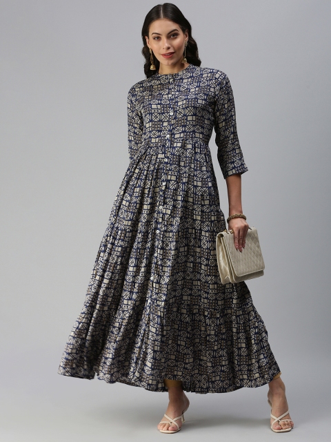 

Kay Fashions Navy Blue Geometric Printed Anarkali Kurta