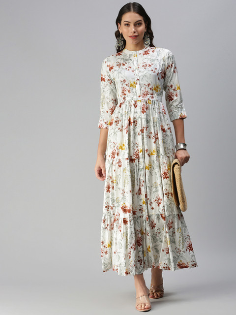 

Kay Fashions Cream-Coloured Floral Printed Anarkali Kurta