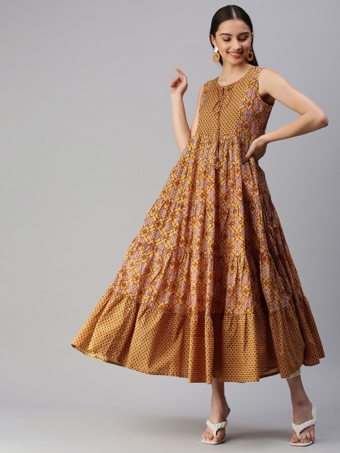 

Kay Fashions Mustard Yellow Ethnic Motifs Printed Anarkali Kurta