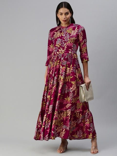 

Kay Fashions Maroon Floral Printed Anarkali Kurta