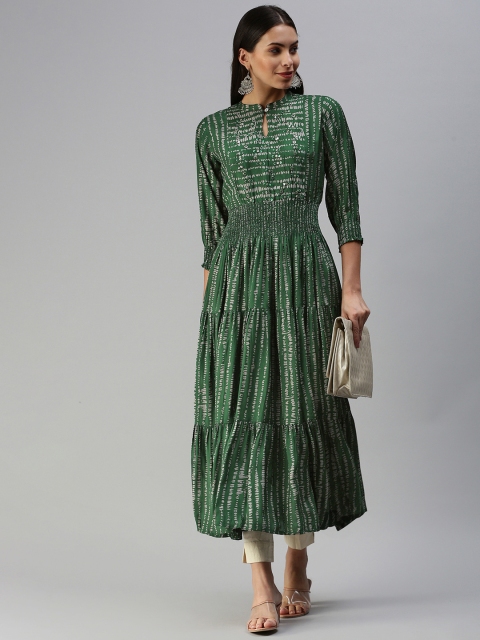 

Kay Fashions Green Printed Anarkali Kurta