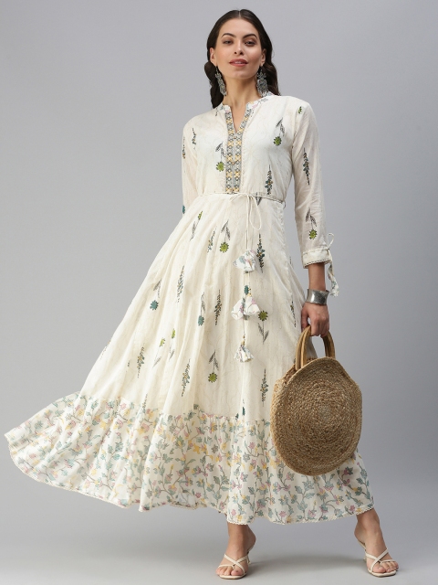 

Kay Fashions Cream-Coloured Floral Printed Anarkali Kurta