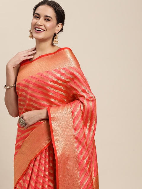 

SANGAM PRINTS Pink & Golden Woven Design Zari Saree