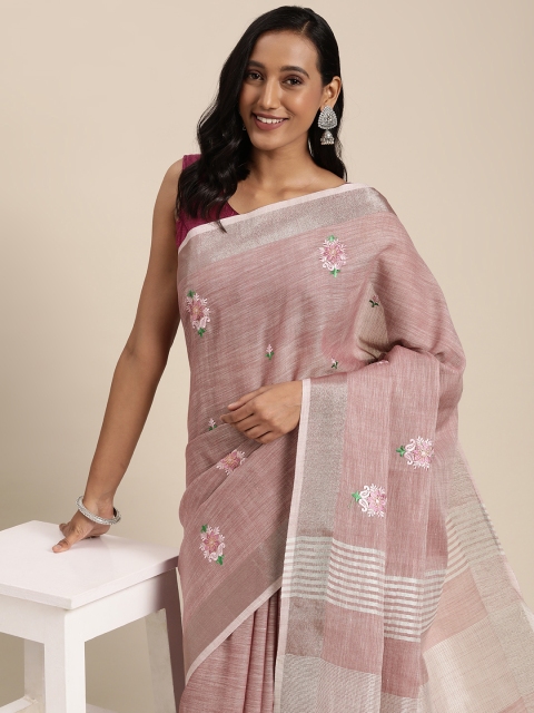 

SANGAM PRINTS Mauve Floral Embroidered Saree