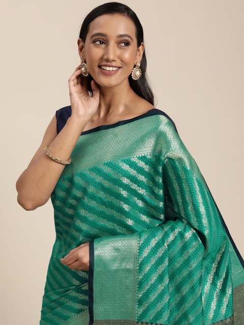 

SANGAM PRINTS Teal Green & Golden Woven Design Saree