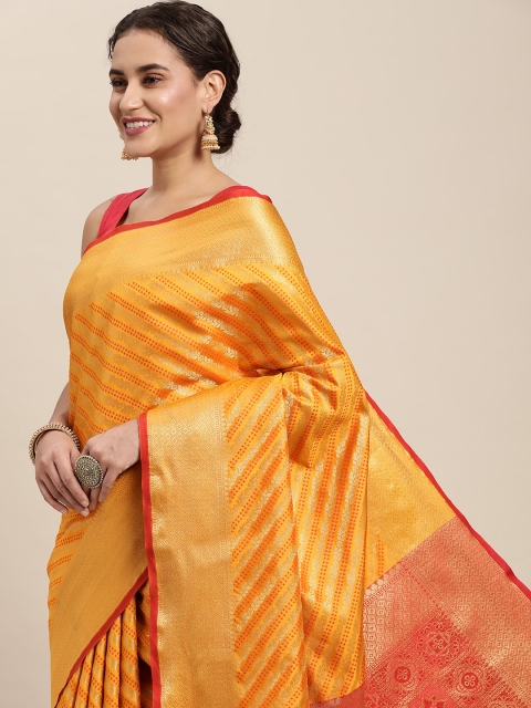 

SANGAM PRINTS Yellow & Golden Woven Design Zari Saree