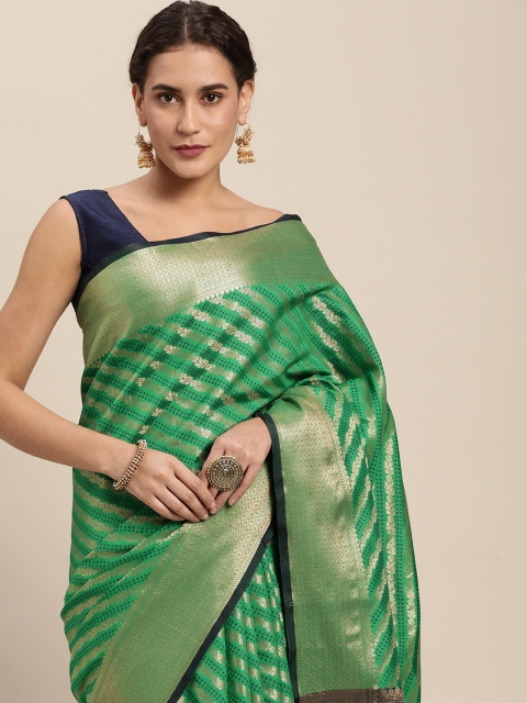 

SANGAM PRINTS Green & Golden Woven Design Zari Saree