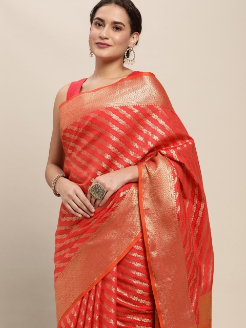 

SANGAM PRINTS Red & Golden Woven Design Zari Saree