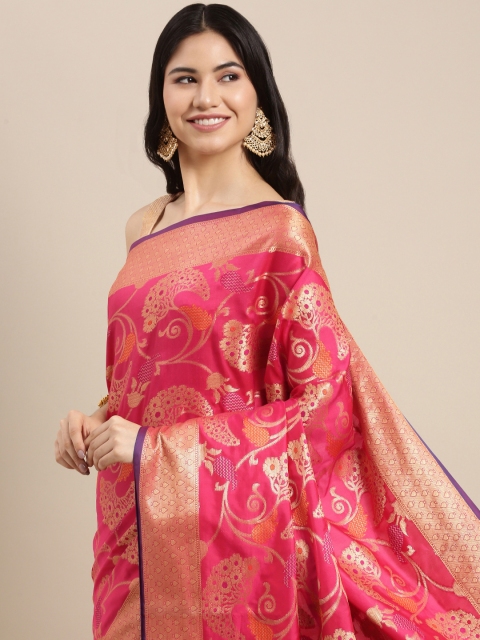 

SANGAM PRINTS Cream & Pink Floral Woven Design Saree