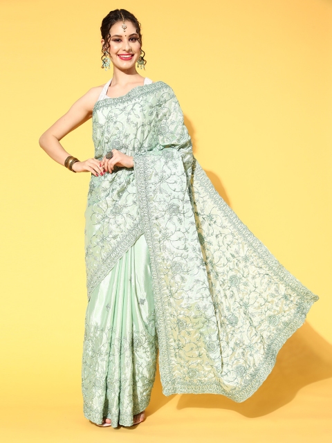 

Chhabra 555 Ethnic Motifs Saree with Embroidered border, Green