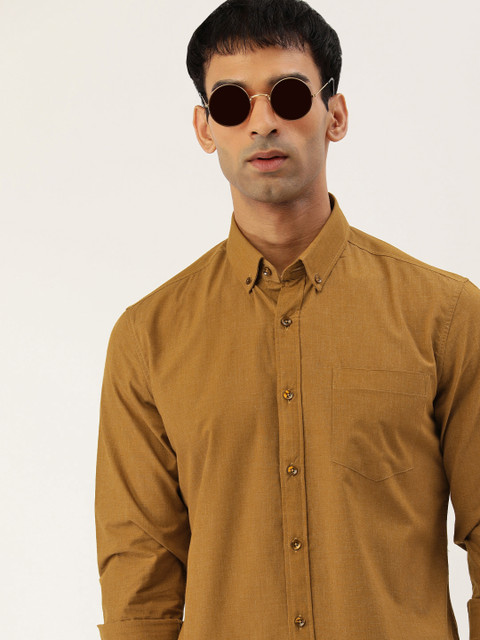 

IMYOUNG Men Mustard Brown Solid Smart Slim Fit Casual Shirt
