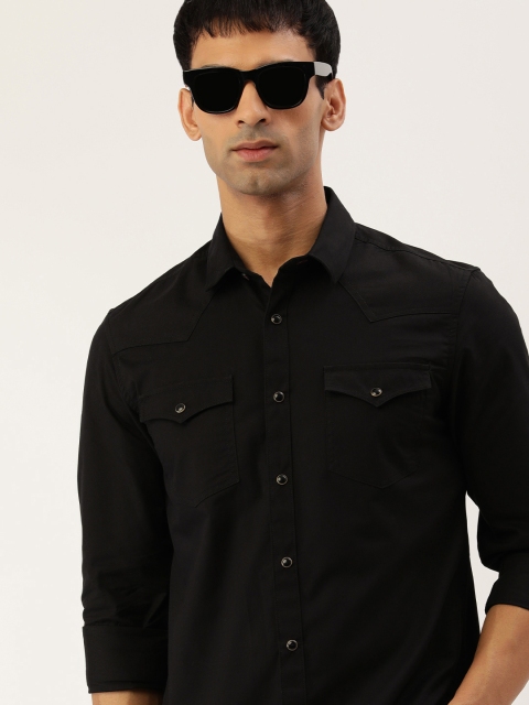 

IMYOUNG Men Black Solid Smart Slim Fit Casual Shirt