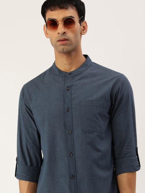 

IMYOUNG Men Blue Solid Smart Slim Fit Casual Shirt