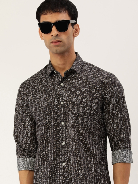 

IMYOUNG Men Navy Blue Smart Slim Fit Micro Ditsy Printed Casual Shirt