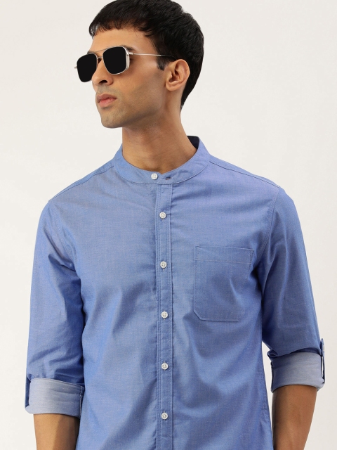 

IMYOUNG Men Blue Solid Smart Slim Fit Casual Shirt