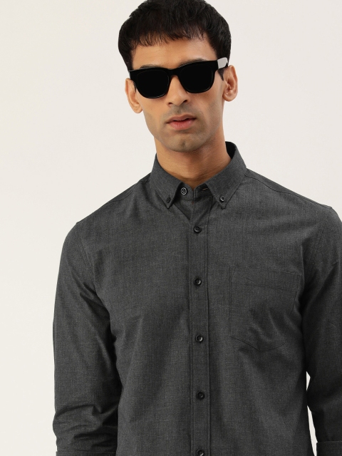 

IMYOUNG Men Charcoal Grey Solid Smart Slim Fit Casual Shirt