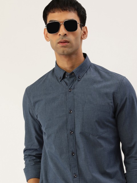 

IMYOUNG Men Navy Blue Solid Smart Slim Fit Casual Shirt
