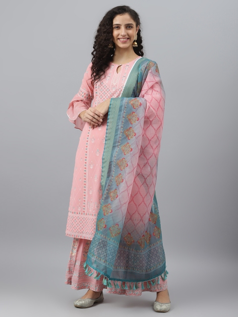 

V TRADITION Women Pink Ethnic Motifs Printed Kurta with Sharara & Dupatta