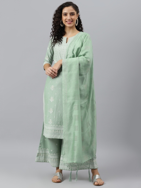 

V TRADITION Women Green Ethnic Motifs Printed Kurta with Palazzos & Dupatta