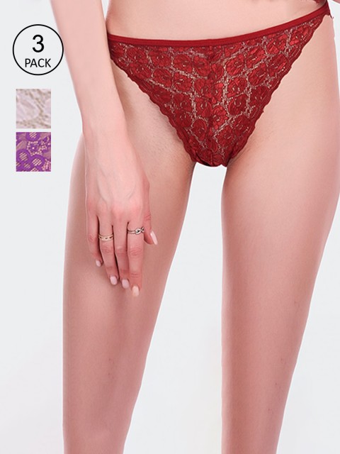 

Fleurt Women Pack Of 3 Assorted Lace Bikini Briefs