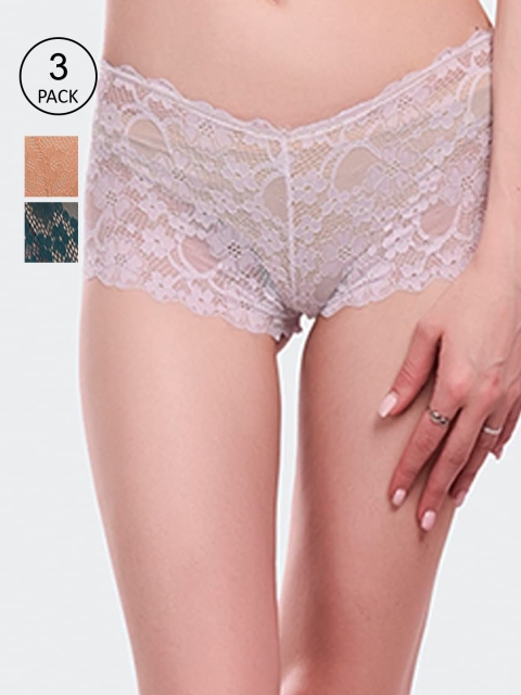 

Fleurt Women Pack Of 3 Assorted Lace Boy Short Briefs