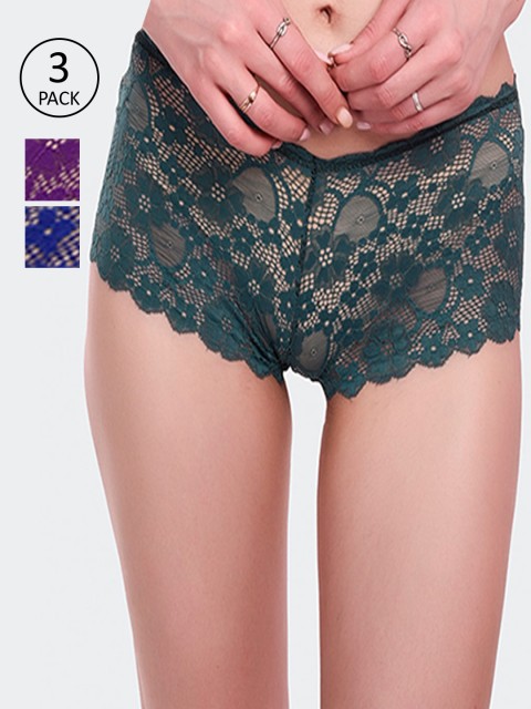

Fleurt Pack of 3 Assorted Lace Boy Shorts For Women