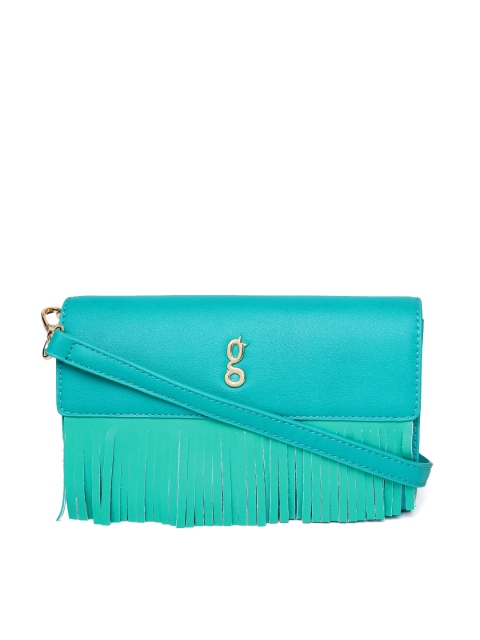 

Global Desi Teal Green Fringed Sling Bag
