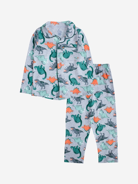 

KiddoPanti Boys Grey & Orange Printed Night suit