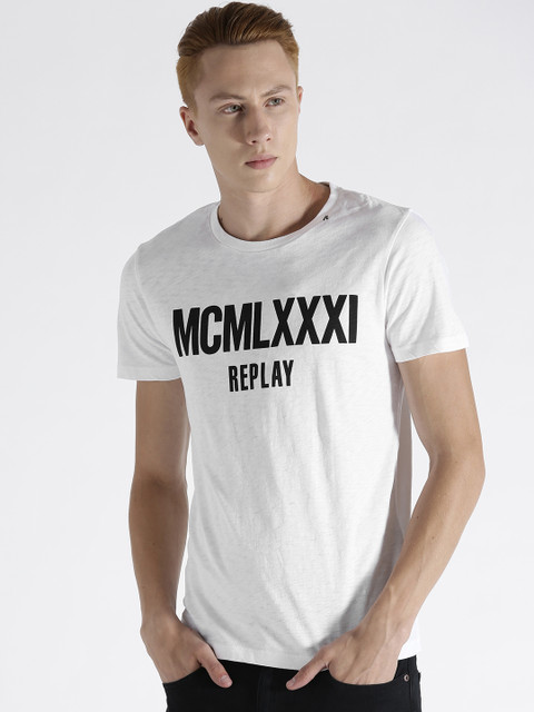 

Replay Men Off-White Printed Round Neck T-shirt