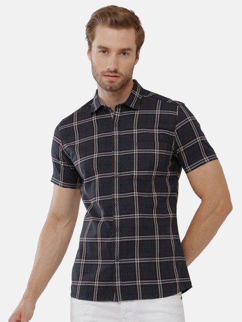 

CP BRO Men Blue Slim Fit Windowpane Checks Checked Casual Shirt