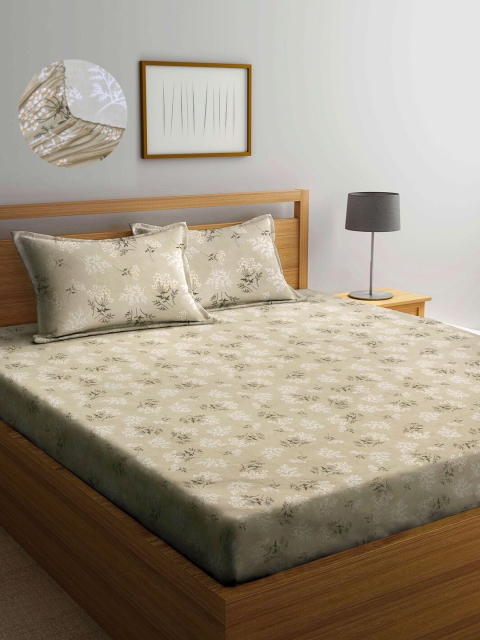

Arrabi Beige Floral 300 TC King Bedsheet with 2 Pillow Covers