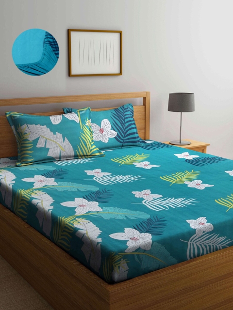 

Arrabi Blue & Yellow Floral 300 TC King Bedsheet with 2 Pillow Covers