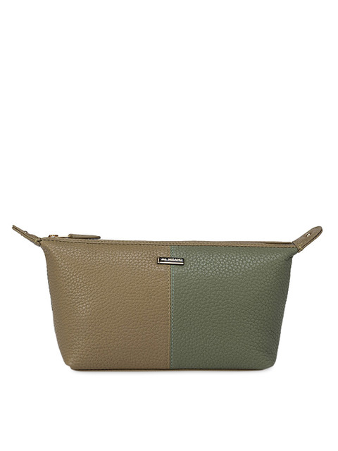 

Da Milano Olive-Green & Beige Colourblocked Leather Travel Pouch