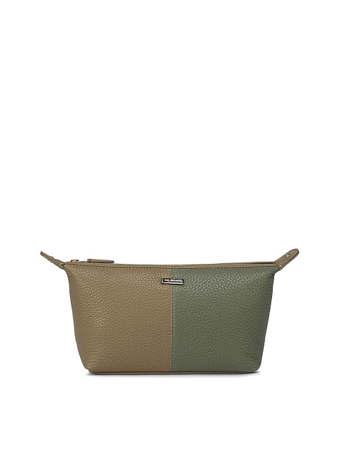 

Da Milano Olive-Green & Beige Colourblocked Leather Travel Pouch