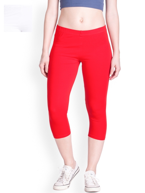 

LYRA Women Red & White Solid Skinny Fit Capris