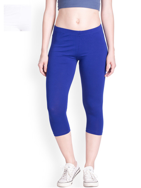 

LYRA Women Blue & White Solid Skinny Fit Capris