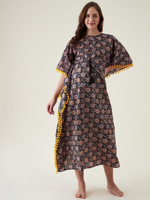 

The Kaftan Company Black Printed Maxi Nightdress