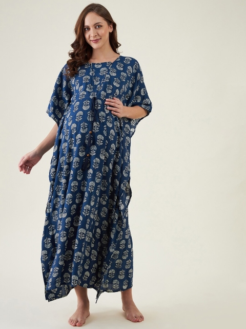 

The Kaftan Company Navy Blue Printed Maxi Nightdress