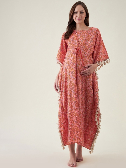 

The Kaftan Company Peach-Coloured Printed Maxi Nightdress