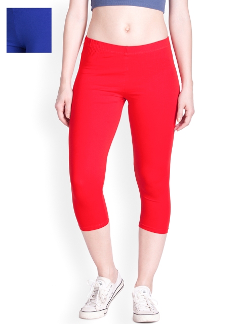 

LYRA Women Red & Blue Solid Skinny Fit Capris