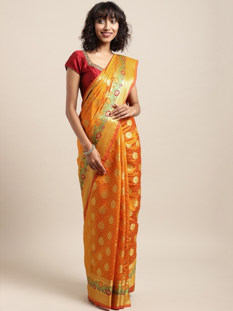 

Saree Swarg Orange & Green Woven Design Zari Silk Blend Banarasi Sarees
